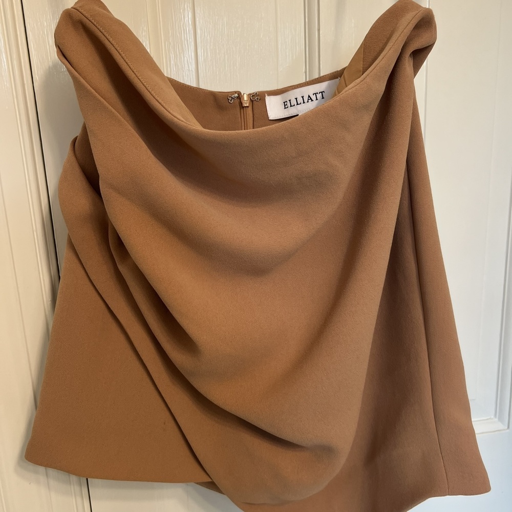 Elliatt Asymmetrical Origami Tan Mini Skirt Medium